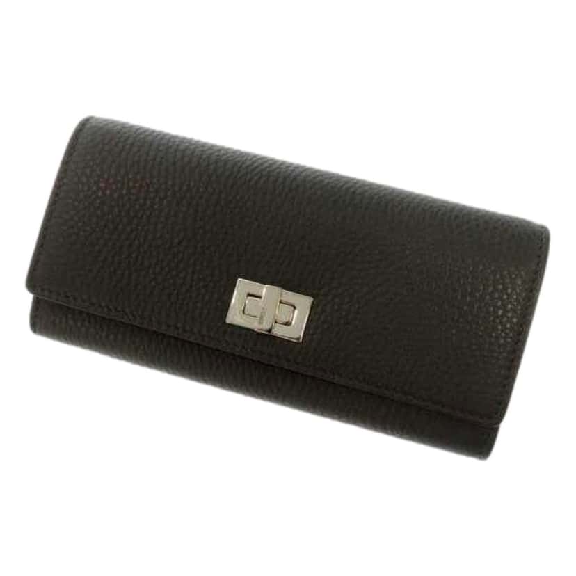 Fendi Fendi Peekaboo Turn Lock Black Grained Leather Continental Long Wallet Silver Hardware Green Leather Never worn - Front View