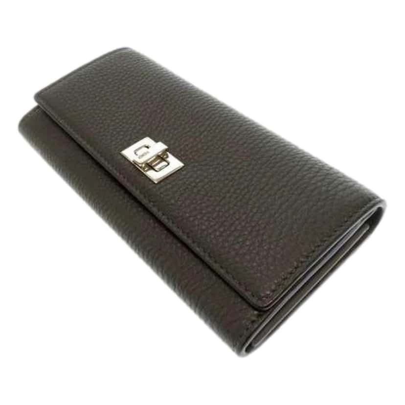 Fendi Fendi Peekaboo Turn Lock Black Grained Leather Continental Long Wallet Silver Hardware Green Leather Never worn - Box View