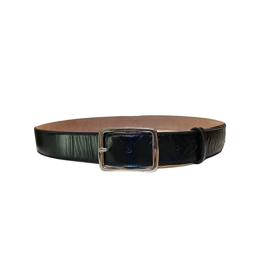 Fendi Fendi Silver Buckle Smooth Black Calf Leather Belt 100 Black Leather Never worn - Front View