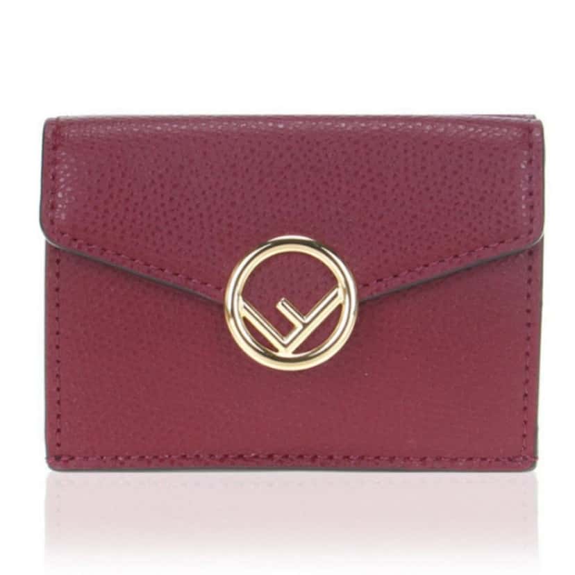 Fendi Fendi Calf Leather F Logo Barola Red Micro Trifold Wallet Red Leather Good condition - Front View