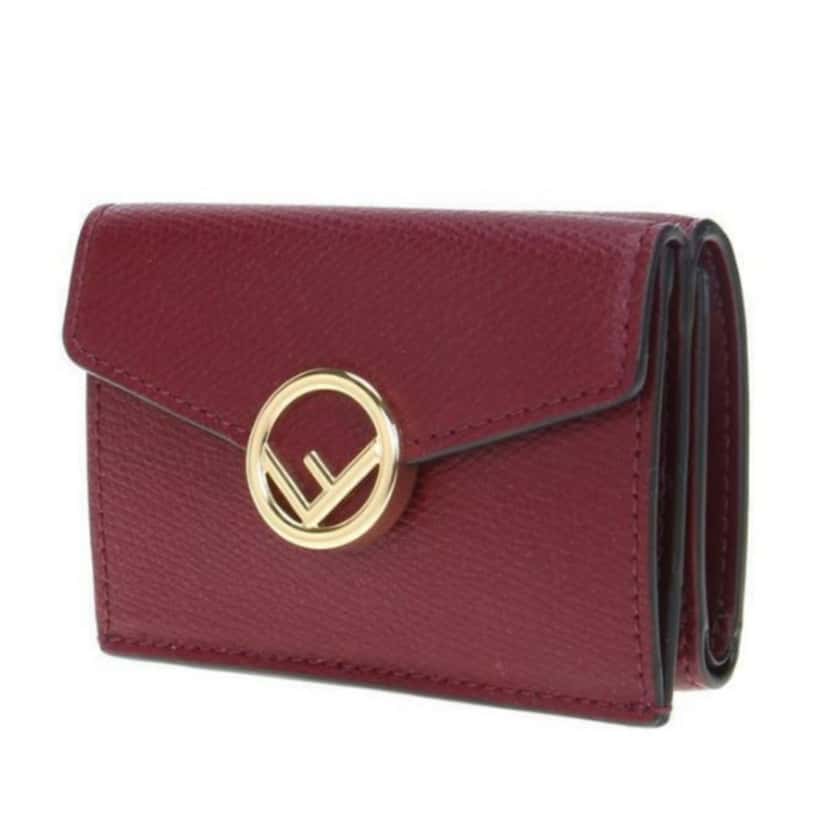 Fendi Fendi Calf Leather F Logo Barola Red Micro Trifold Wallet Red Leather Good condition - Box View