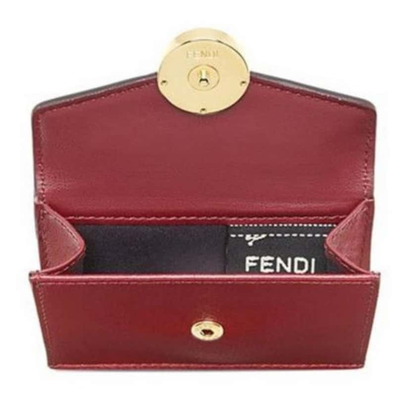 Fendi Fendi Calf Leather F Logo Fragola Red Micro Trifold Wallet Red Leather Never worn - Back View