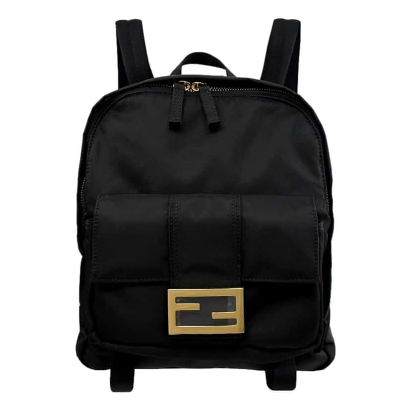 Fendi Fendi Baguette Black Nylon Small Backpack Travel Bag Gold Logo Black Never worn - Front View
