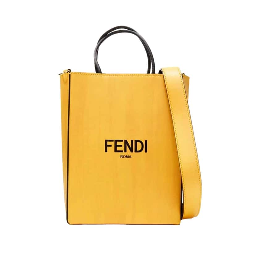 Fendi Fendi Roma 2Way Embossed Yellow Leather Crossbody Shopping Tote Bag Yellow Leather Never worn - Front View