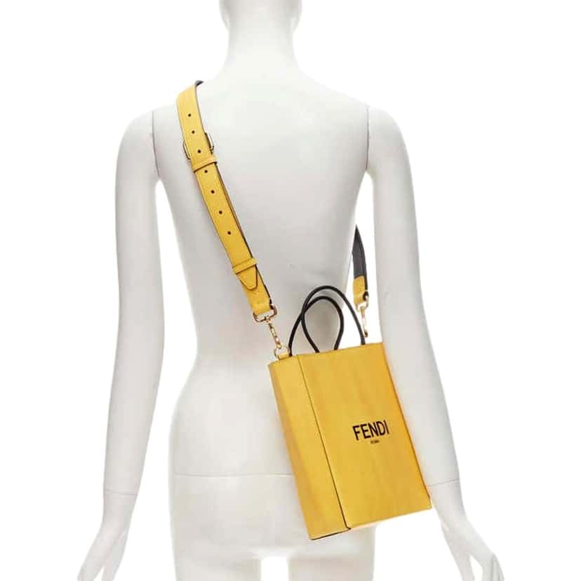 Fendi Fendi Roma 2Way Embossed Yellow Leather Crossbody Shopping Tote Bag Yellow Leather Never worn - Back View