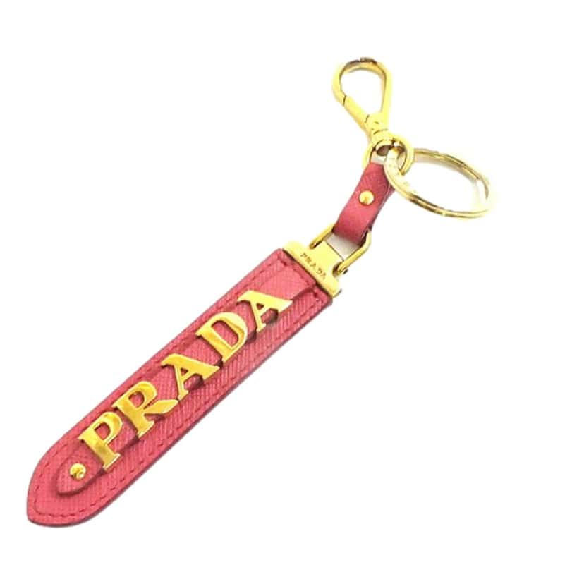 Prada Prada Saffiano Leather Clip Keychain Peony Pink Gold Logo Lettering Pink Leather Never worn - Model View