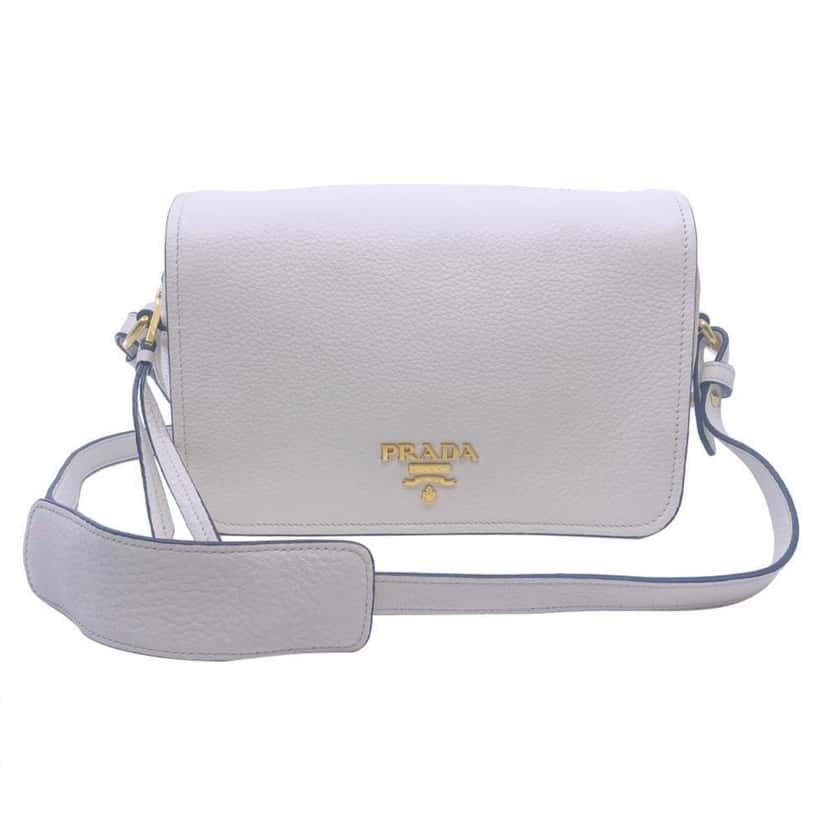 Prada Prada Flap Vitello Phenix Ivory Leather Cross Body Bag White Leather Good condition - Front View