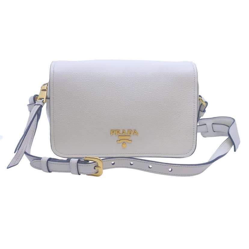 Prada Prada Flap Vitello Phenix Ivory Leather Cross Body Bag White Leather Good condition - Back View