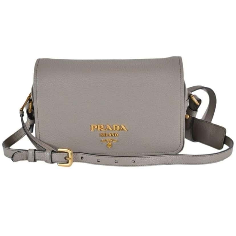 Prada Prada Vitello Phenix Argilla Grey Leather Flap Crossbody Bag Grey Leather Good condition - Back View
