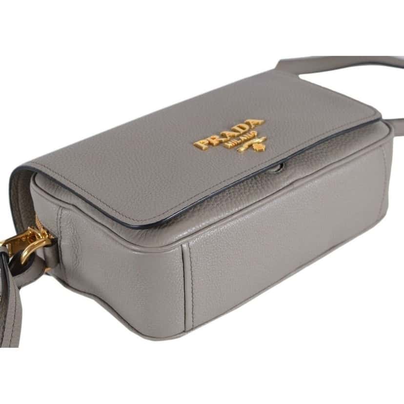 Prada Prada Vitello Phenix Argilla Grey Leather Flap Crossbody Bag Grey Leather Good condition - Box View