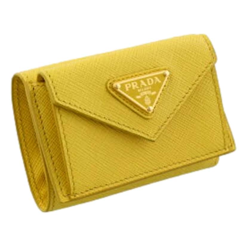 Prada Prada Womens Tri-Fold Saffiano Leather Wallet Sole Yellow Triangle Logo Yellow Leather Never worn - Inside View