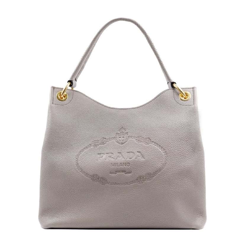 Prada Prada Vitello Phenix Grey Leather Embossed Logo Hobo Tote Bag Grey Leather Good condition - Front View