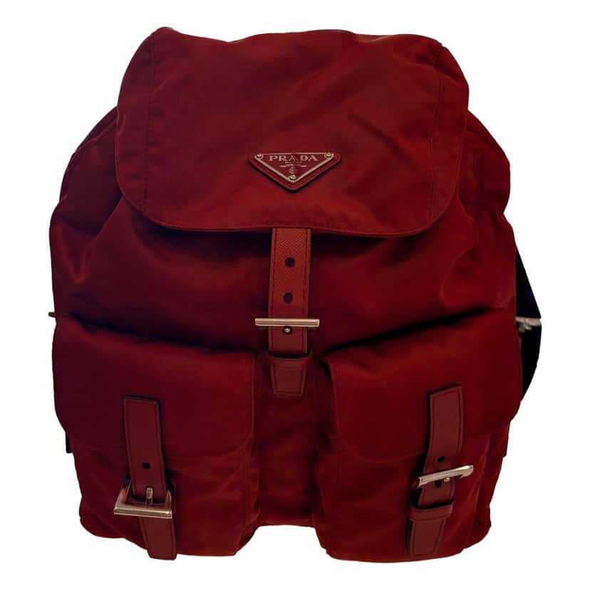 Prada Prada Re-Edition Re-Nylon Drawstring Backpack Fuoco Burgundy Red Medium Womens Red Leather Never worn - Front View