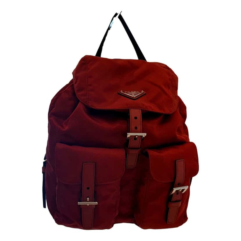 Prada Prada Re-Edition Re-Nylon Drawstring Backpack Fuoco Burgundy Red Medium Womens Red Leather Never worn - Back View