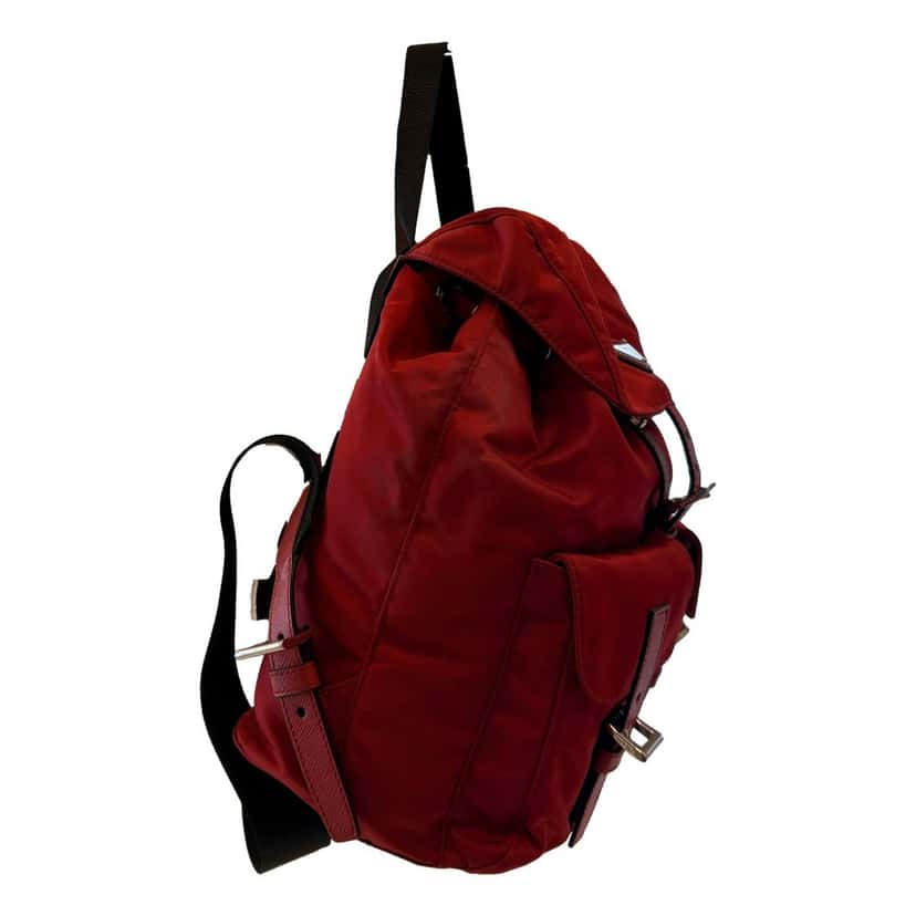 Prada Prada Re-Edition Re-Nylon Drawstring Backpack Fuoco Burgundy Red Medium Womens Red Leather Never worn - Model View