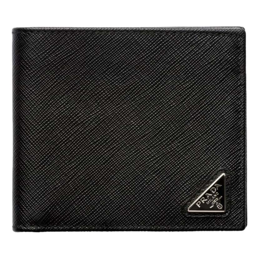 Prada Prada Mens Black Saffiano Leather Bifold Wallet with Triangle Logo Black Leather Never worn - Front View