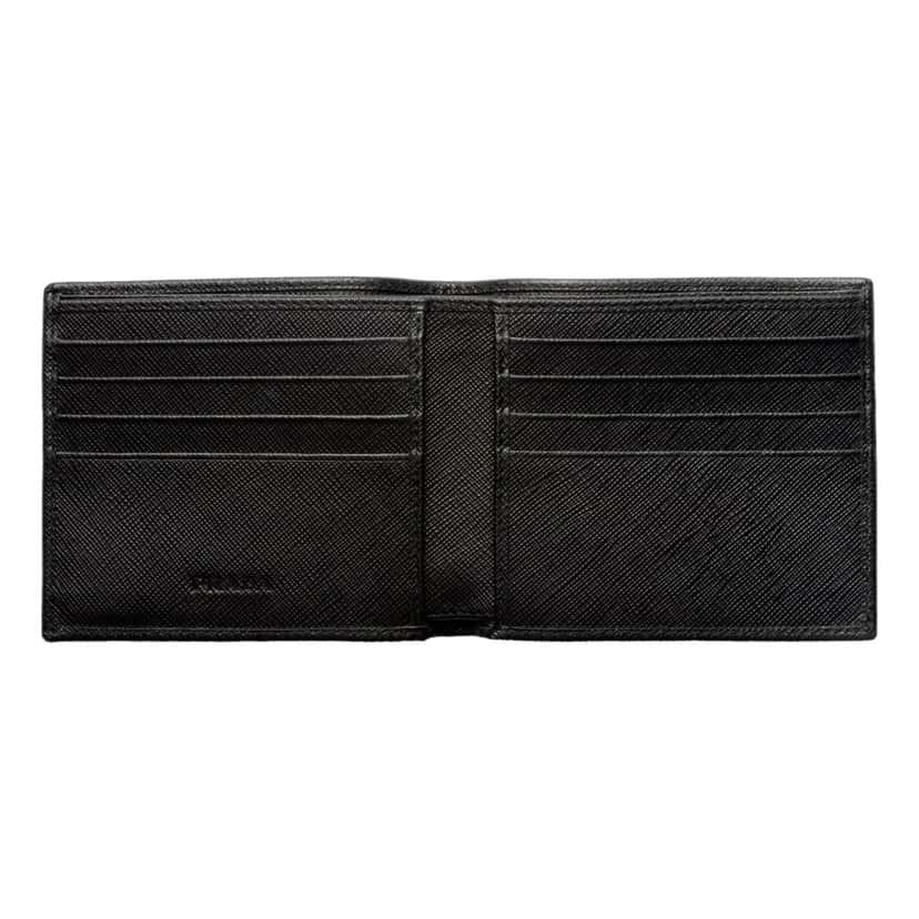 Prada Prada Mens Black Saffiano Leather Bifold Wallet with Triangle Logo Black Leather Never worn - Model View