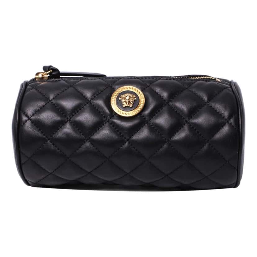 Versace Versace Black Leather Medusa Quilted Cosmetic Bag Black Leather Good condition - Front View