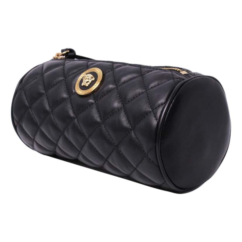 Versace Versace Black Leather Medusa Quilted Cosmetic Bag Black Leather Good condition - Back View