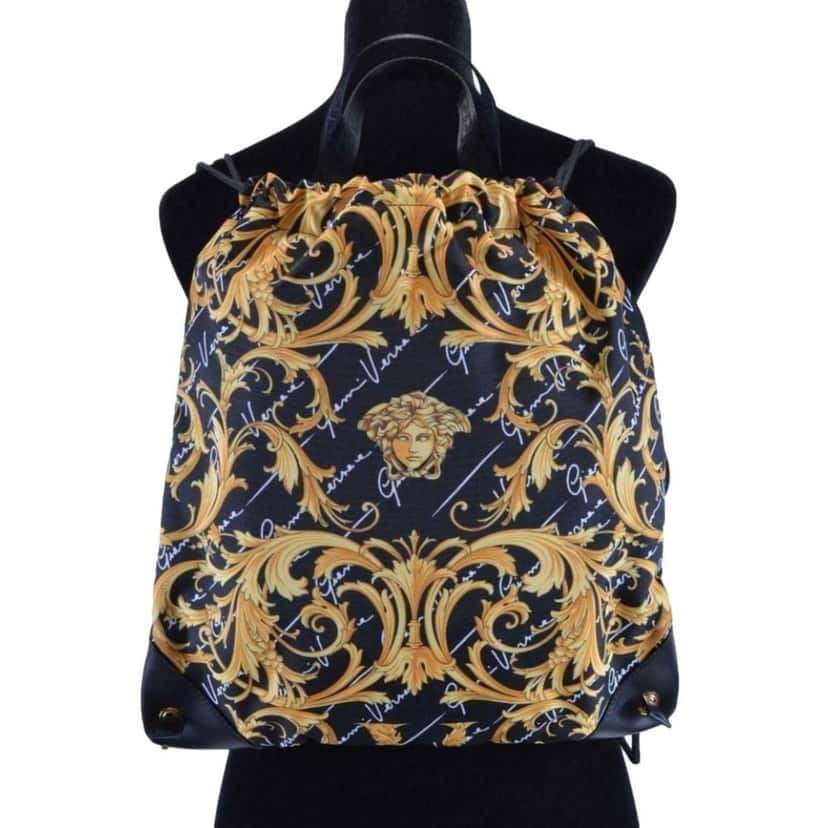 Versace Versace Barocco Print Drawstring Backpack Black Nylon La Medusa Logo Black Good condition - Back View
