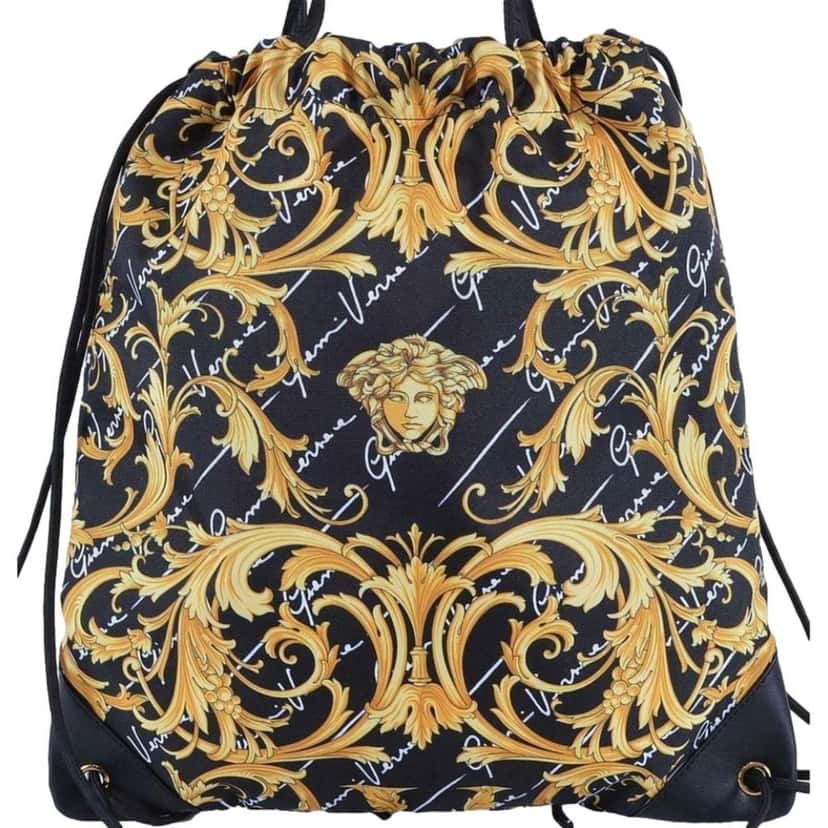Versace Versace Barocco Print Drawstring Backpack Black Nylon La Medusa Logo Black Good condition - Box View