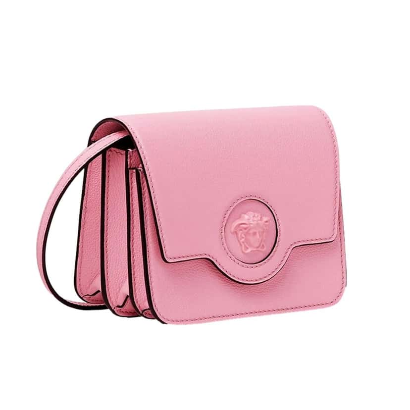 Versace Versace La Medusa Pink Pebbled Leather Small Crossbody Bag Gold Logo Pink Leather Never worn - Model View