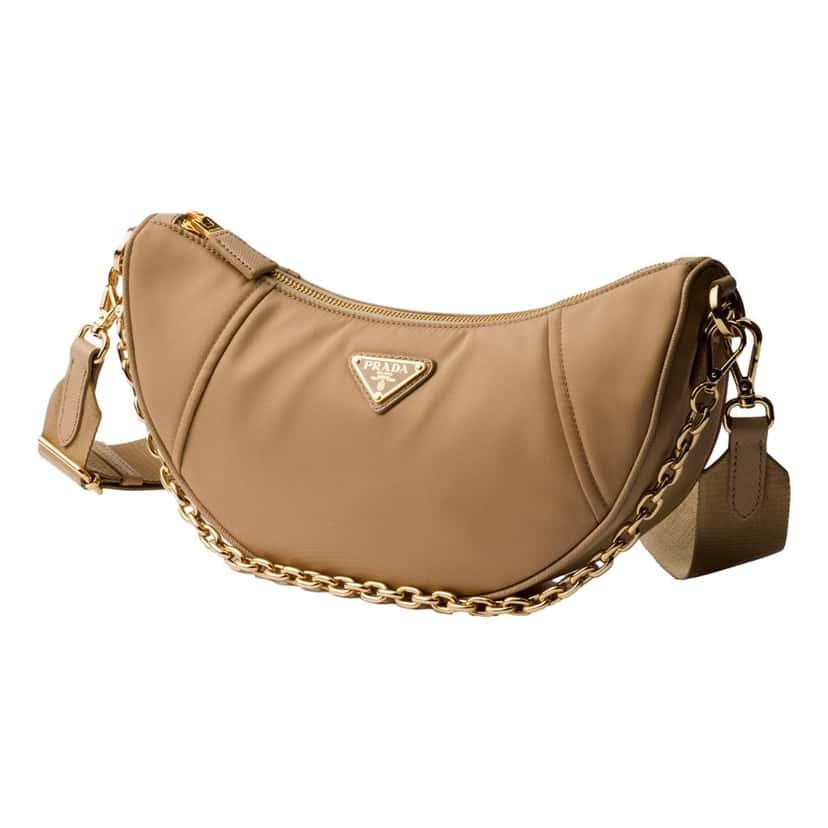 Prada Prada Demi Lune Re-Nylon Crescent Shoulder Bag in Beige Brown Never worn - Back View