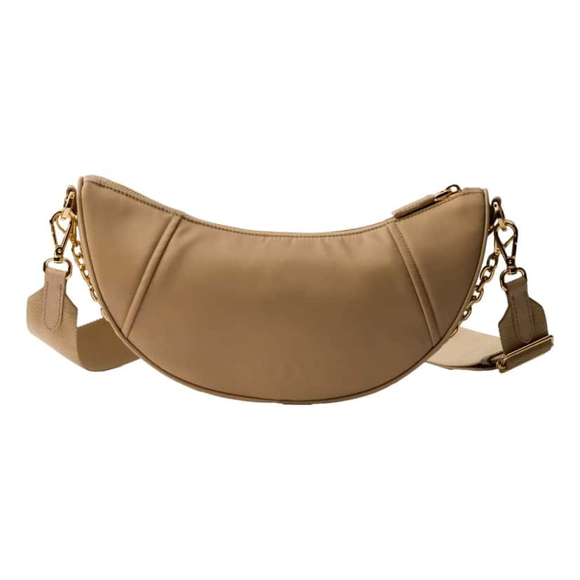 Prada Prada Demi Lune Re-Nylon Crescent Shoulder Bag in Beige Brown Never worn - Inside View