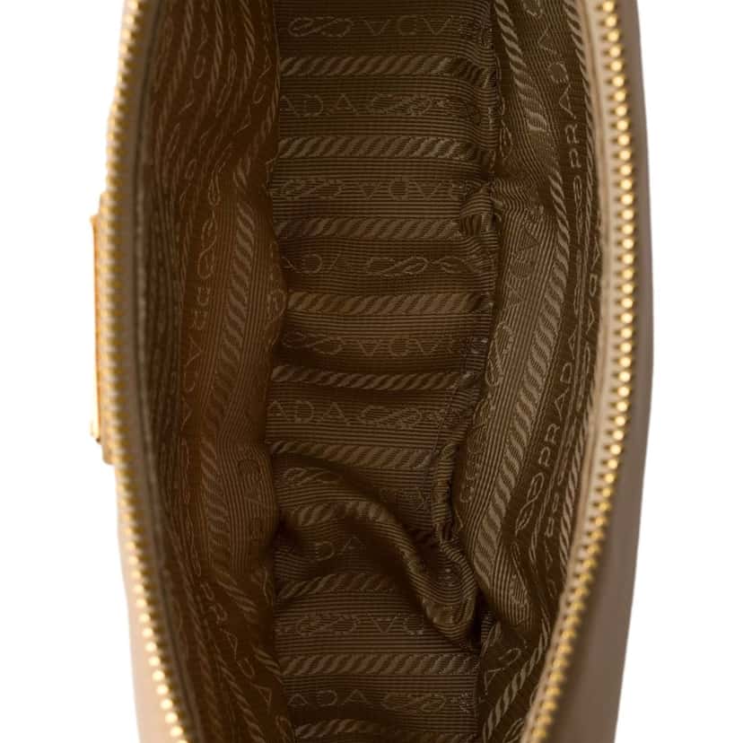 Prada Prada Demi Lune Re-Nylon Crescent Shoulder Bag in Beige Brown Never worn - Model View