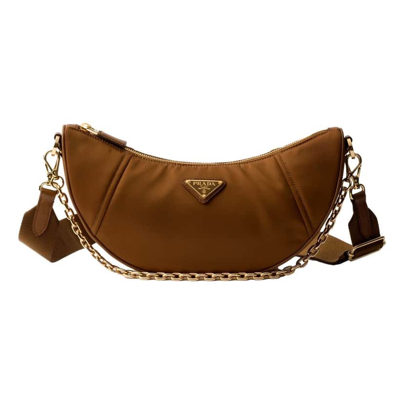 Prada Prada Demi Lune Re-Nylon Crescent Shoulder Bag in Brown Brown Never worn - Front View