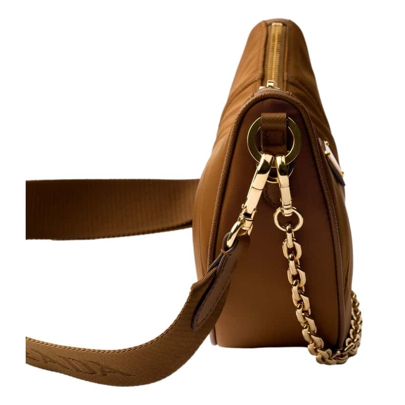 Prada Prada Demi Lune Re-Nylon Crescent Shoulder Bag in Brown Brown Never worn - Box View