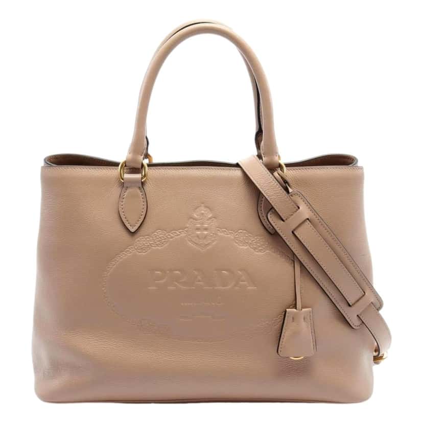 Prada Prada Embossed Logo Soft Leather Handbag Shopper Tote Cammeo Beige Beige Leather Never worn - Front View