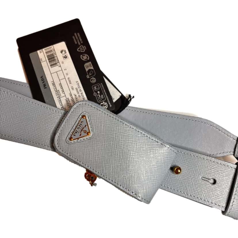 Prada Prada Saffiano Leather Strap with Mini Pouch Celeste Blue Gold Hardware Blue Leather Never worn - Back View