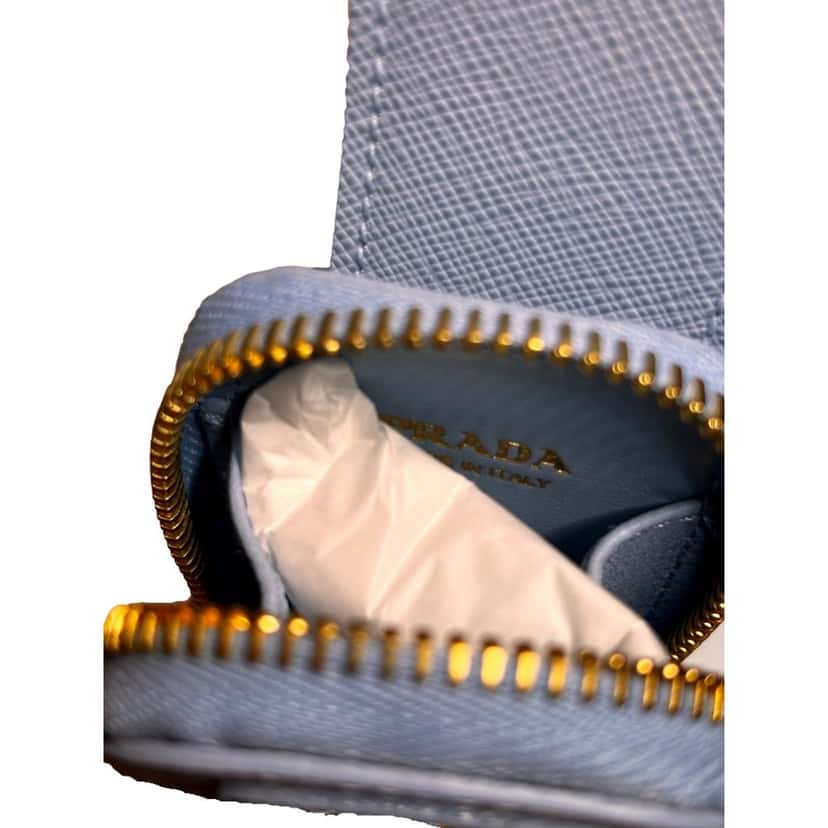 Prada Prada Saffiano Leather Strap with Mini Pouch Celeste Blue Gold Hardware Blue Leather Never worn - Model View