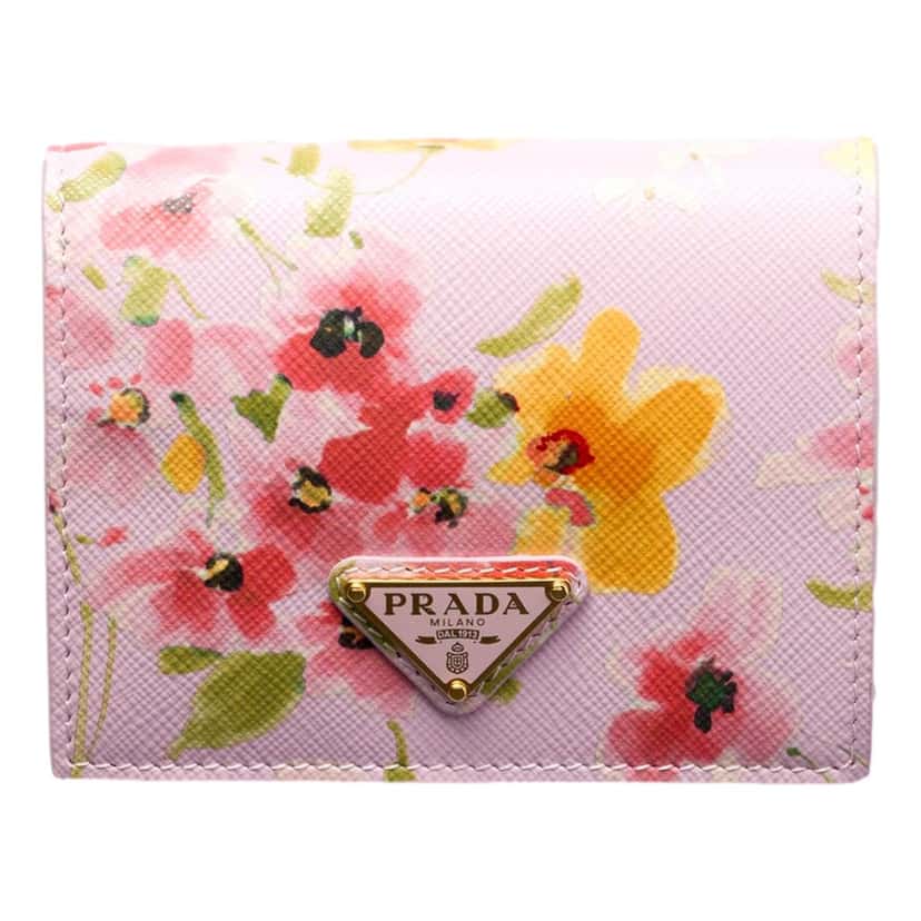 Prada Prada Saffiano Leather Floral Bifold Wallet In Light Pink Pink Leather Never worn - Front View