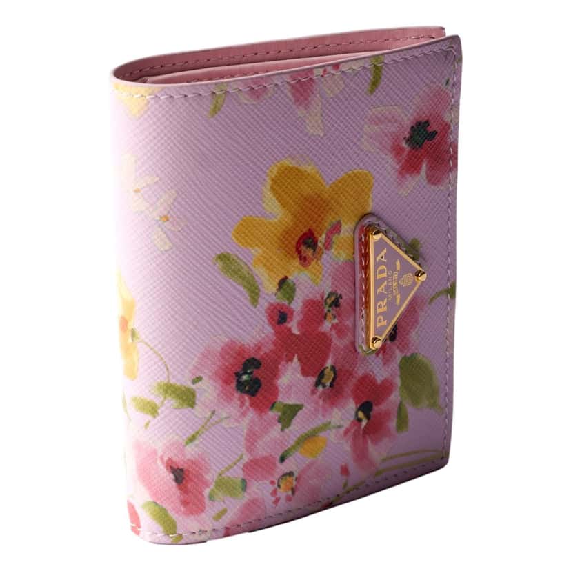 Prada Prada Saffiano Leather Floral Bifold Wallet In Light Pink Pink Leather Never worn - Back View