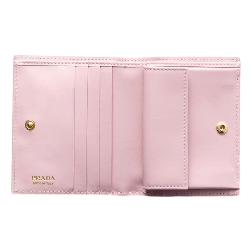 Prada Prada Saffiano Leather Floral Bifold Wallet In Light Pink Pink Leather Never worn - Model View