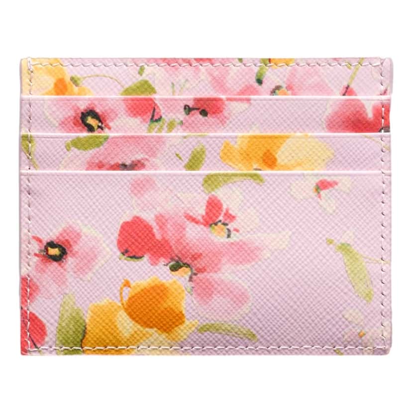 Prada Prada Floral Print Saffiano Leather Card Holder in Light Pink Pink Leather Never worn - Inside View