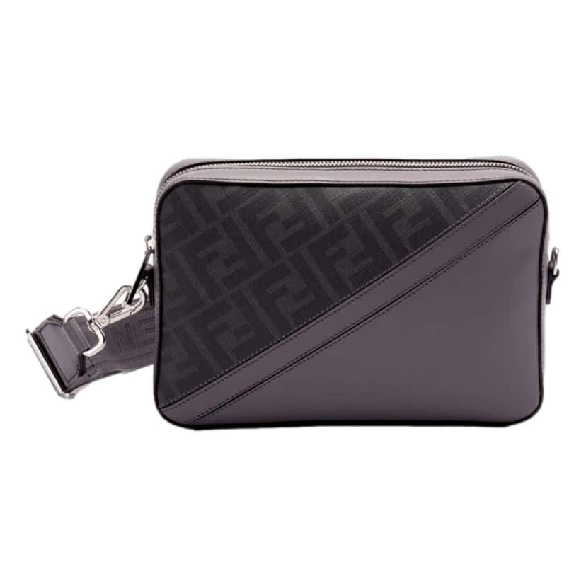 Fendi Fendi Diagonal FF Jacquard Acciaio Gray Camera Crossbody Bag Grey Canvas Never worn - Front View