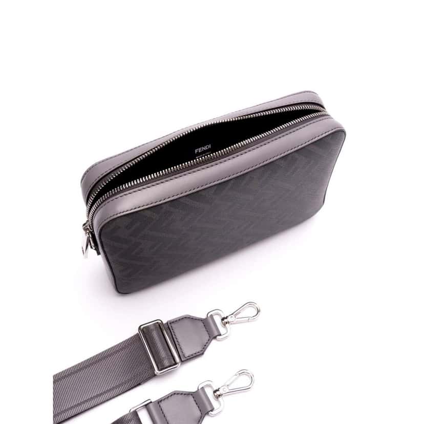 Fendi Fendi Diagonal FF Jacquard Acciaio Gray Camera Crossbody Bag Grey Canvas Never worn - Model View
