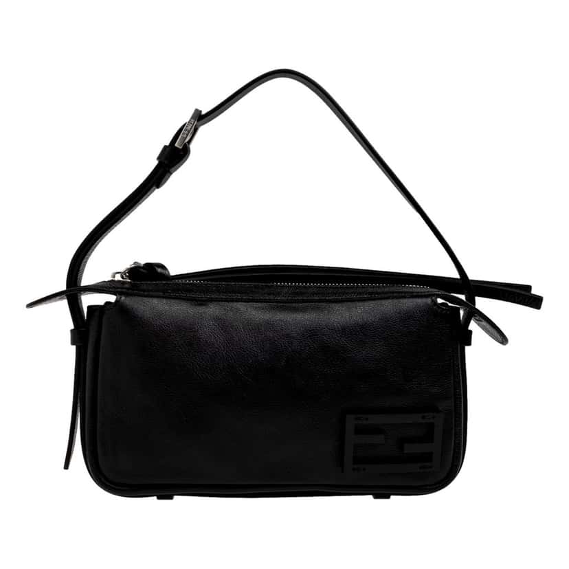 Fendi Fendi Simply Fendi Mini Black Leather Shoulder Bag Black Leather Never worn - Front View