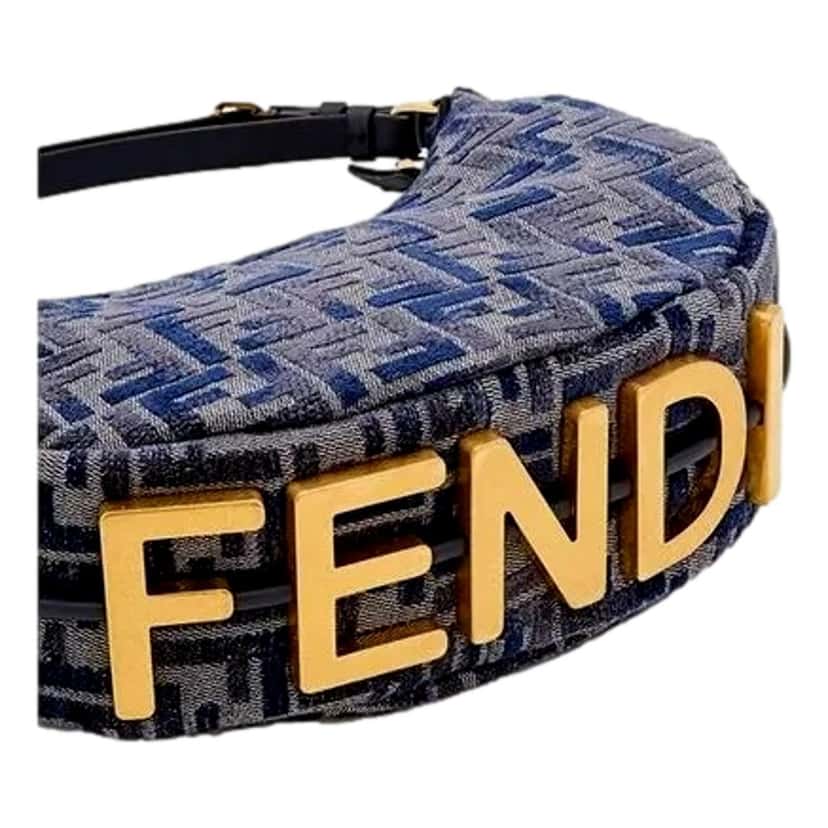Fendi Fendi Fendigraphy Jaquard Canvas Leather Blue Hobo Bag Blue Leather Never worn - Inside View