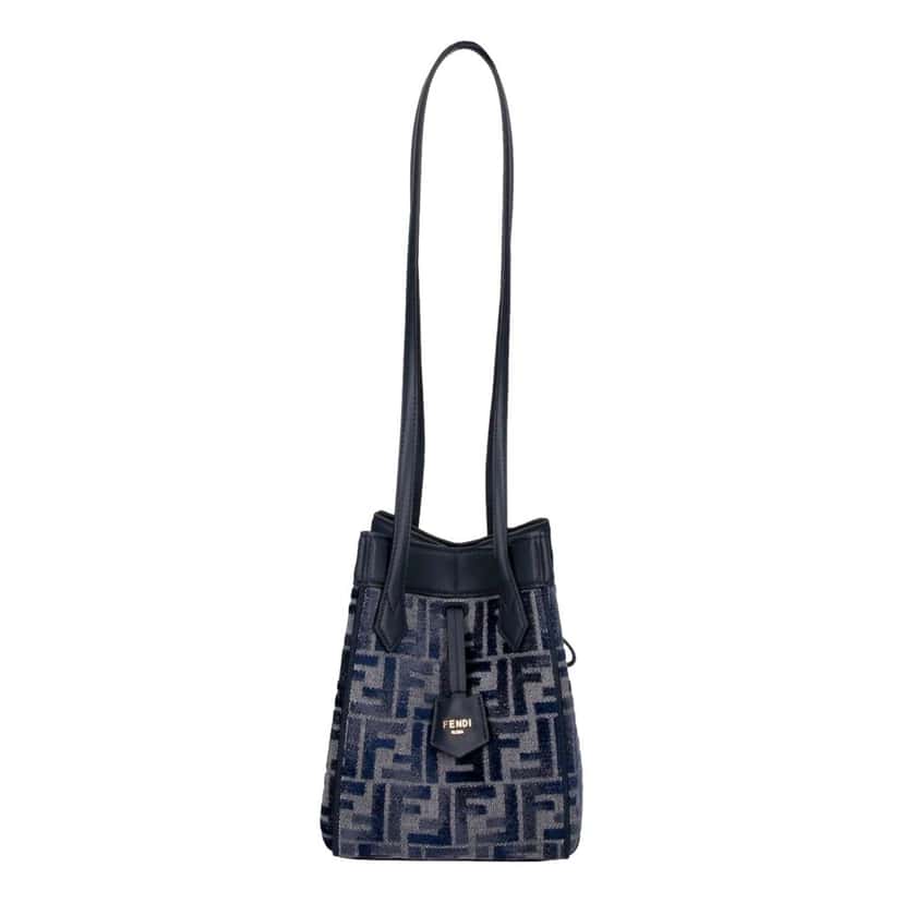 Fendi Fendi FF Origami Mini Sac Jacquard Canvas Leather Blue Handbag Blue Leather Never worn - Front View