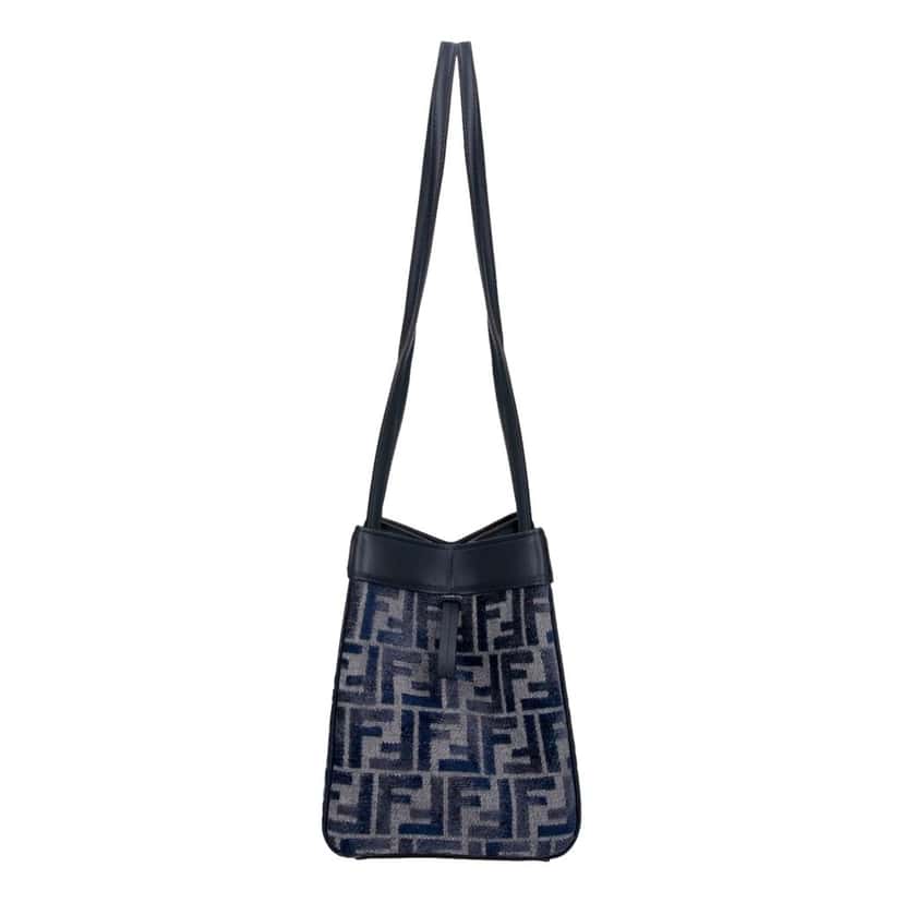 Fendi Fendi FF Origami Mini Sac Jacquard Canvas Leather Blue Handbag Blue Leather Never worn - Back View
