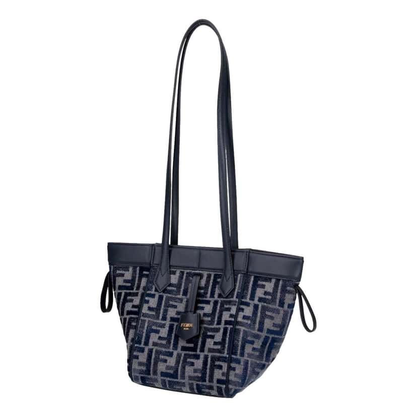 Fendi Fendi FF Origami Mini Sac Jacquard Canvas Leather Blue Handbag Blue Leather Never worn - Inside View