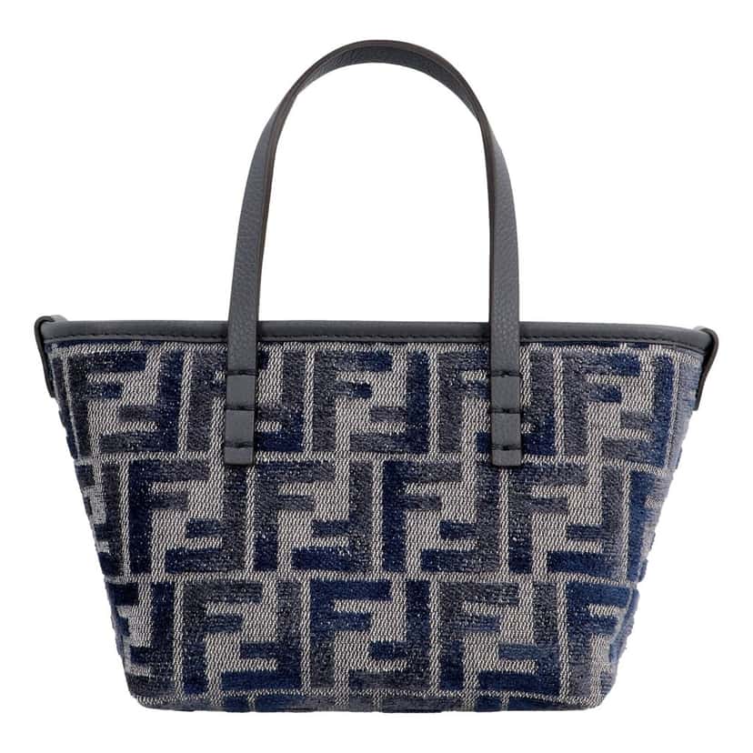 Fendi Fendi Mini Roll FF Shopping Tote Blue Gray Chenille Small Handbag Blue Leather Never worn - Front View