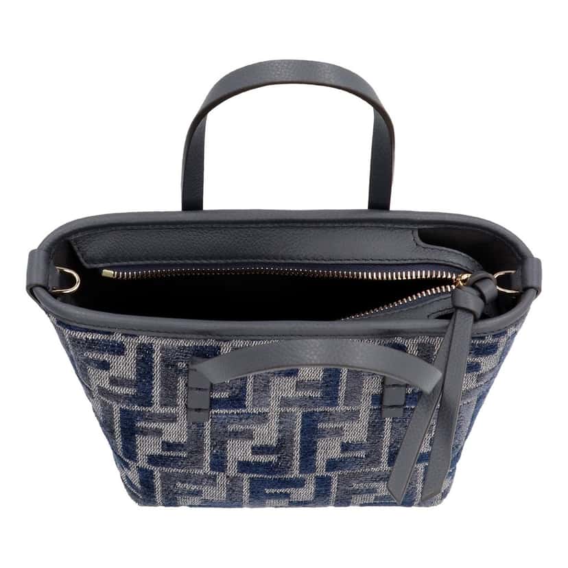 Fendi Fendi Mini Roll FF Shopping Tote Blue Gray Chenille Small Handbag Blue Leather Never worn - Inside View