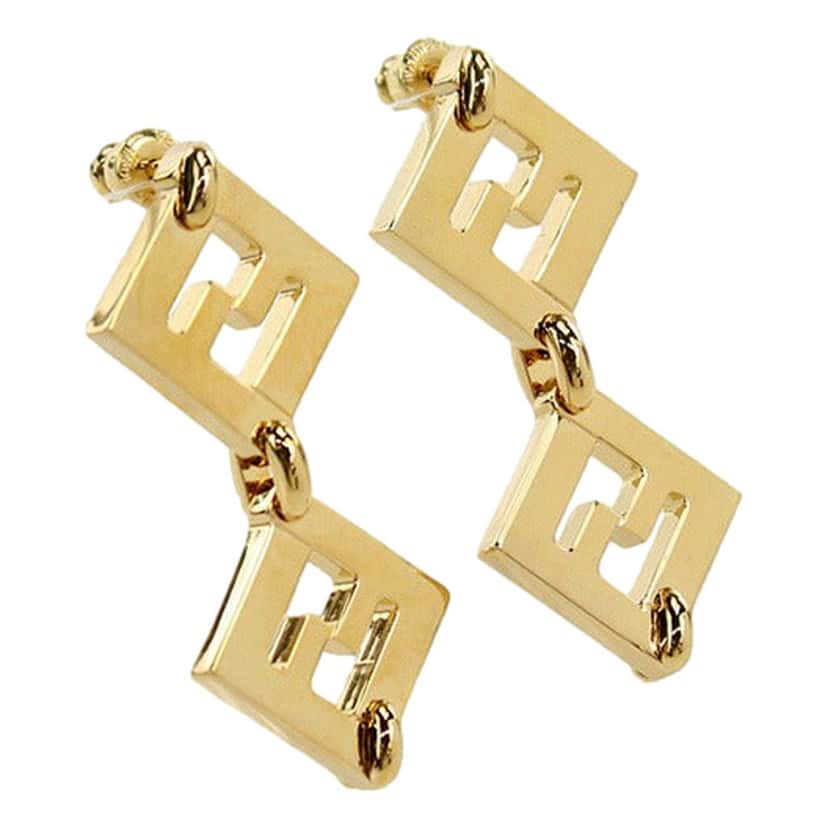 Fendi Fendi Forever FF Gold Tone Metal Dangle Stud Earrings Yellow Never worn - Back View