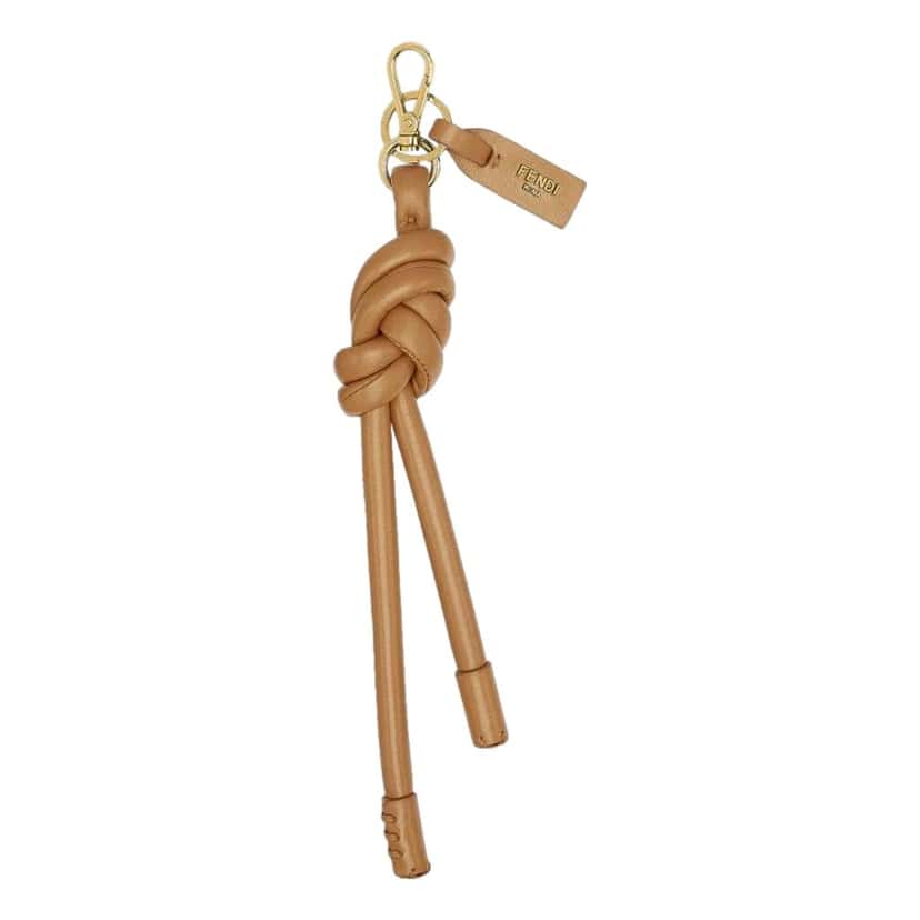 Fendi Fendi Knot Oversized Bag Charm Keychain Brown Calfskin Leather Gold Hardware Brown Leather Never worn - Front View