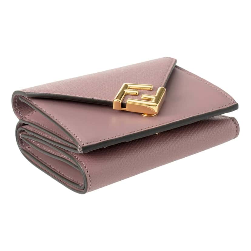 Fendi Fendi FF Diamond Leather Tri-Fold Wallet Dusty Mauve Gold-Tone Hardware Purple Leather Never worn - Inside View